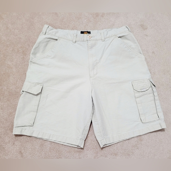 Route 66 Cargo Shorts Tan 100% Cotton Men's Size 34 Lots Of Pockets - Picture 2 of 8